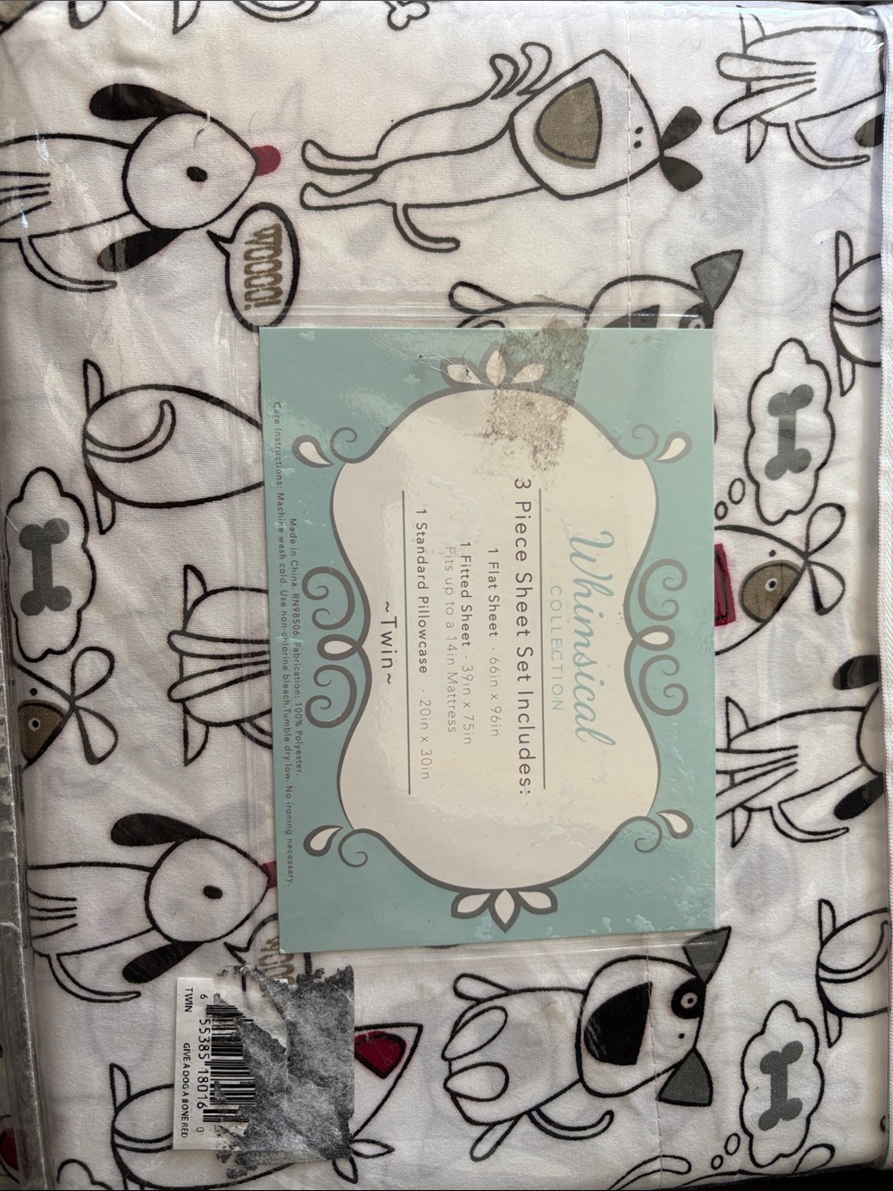New whimsical dog print sheet set twin size
